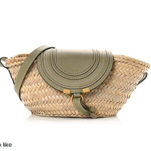 New With Tags Chloe Marcie Raffia Crossbody Bucket Bag- Olive Green